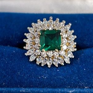 #17 Vintage Princess Cut Green Swarovski Crystal Ring, JBK Camrose & Kross, SZ 7